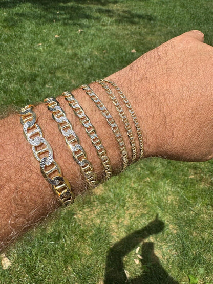 Italiano Silver, Inc. 925 Sterling Silver 14k Gold Plated Two Tone Diamond Cut Mariner Link Bracelet