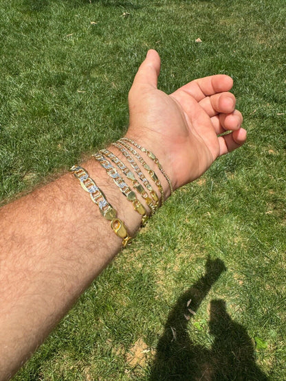 Italiano Silver, Inc. 925 Sterling Silver 14k Gold Plated Two Tone Diamond Cut Mariner Link Bracelet