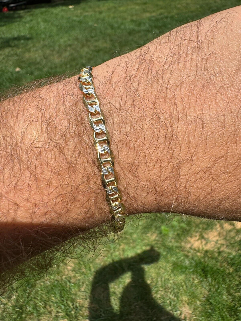 Italiano Silver, Inc. 925 Sterling Silver 14k Gold Plated Two Tone Diamond Cut Mariner Link Bracelet
