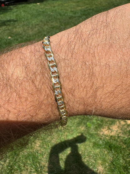 Italiano Silver, Inc. 925 Sterling Silver 14k Gold Plated Two Tone Diamond Cut Mariner Link Bracelet