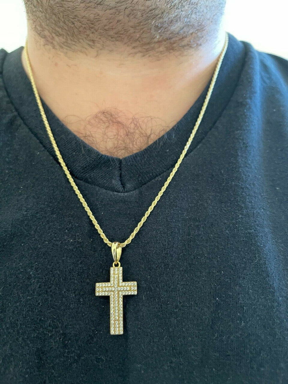 Italiano Silver, Inc 925 Sterling Silver Cross Pendant Necklace Iced MOISSANITE Passes Diamond Tester