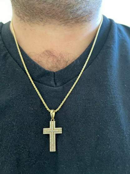 Italiano Silver, Inc 925 Sterling Silver Cross Pendant Necklace Iced MOISSANITE Passes Diamond Tester