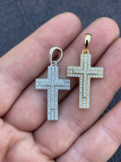 Italiano Silver, Inc 925 Sterling Silver Cross Pendant Necklace Iced MOISSANITE Passes Diamond Tester