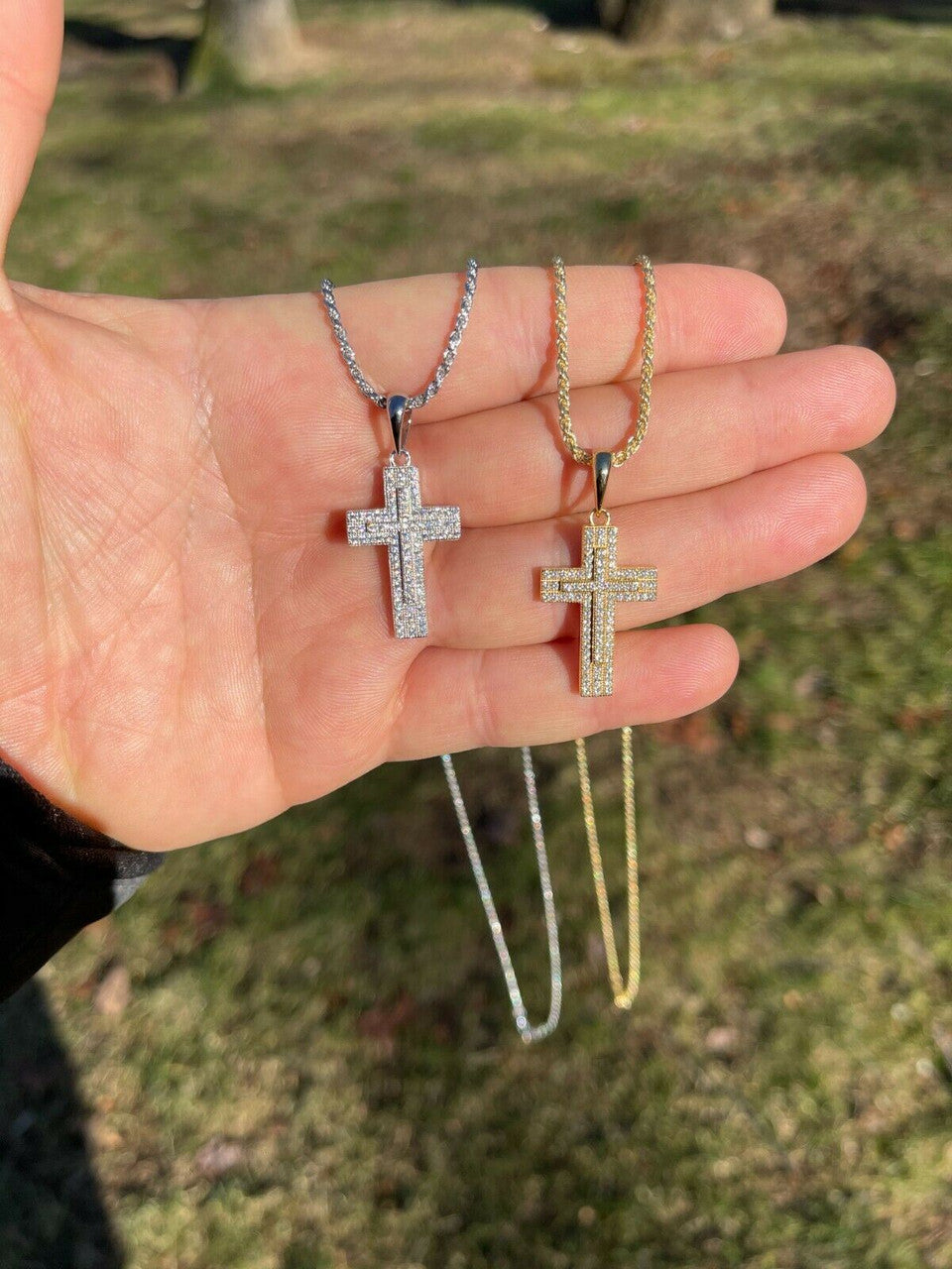 Italiano Silver, Inc 925 Sterling Silver Cross Pendant Necklace Iced MOISSANITE Passes Diamond Tester