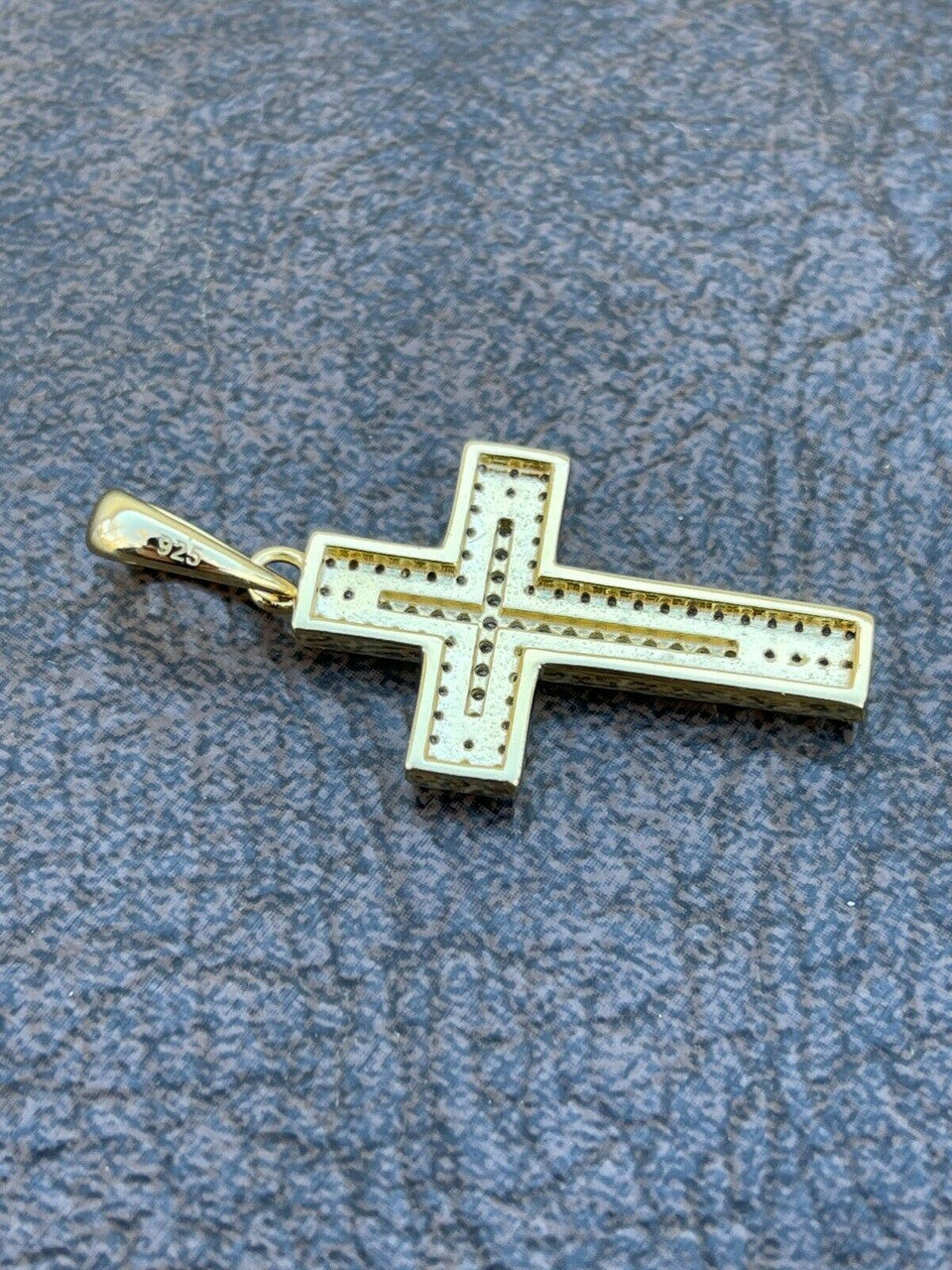 Italiano Silver, Inc 925 Sterling Silver Cross Pendant Necklace Iced MOISSANITE Passes Diamond Tester