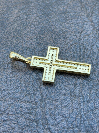 Italiano Silver, Inc 925 Sterling Silver Cross Pendant Necklace Iced MOISSANITE Passes Diamond Tester
