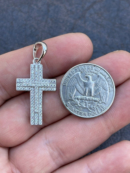 Italiano Silver, Inc 925 Sterling Silver Cross Pendant Necklace Iced MOISSANITE Passes Diamond Tester