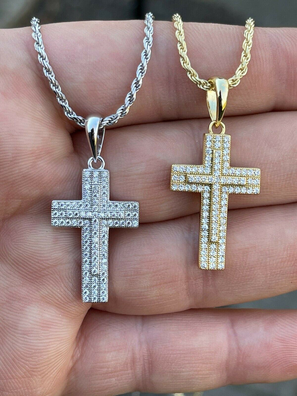 Italiano Silver, Inc 925 Sterling Silver Cross Pendant Necklace Iced MOISSANITE Passes Diamond Tester