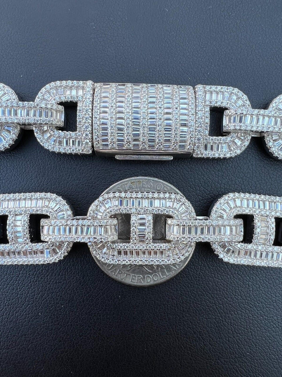 Italiano Silver, Inc. Baguette MOISSANITE Solid 925 Silver Gucci Link Chain Necklace Pass Diamond Test