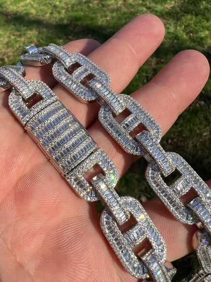Italiano Silver, Inc. Baguette MOISSANITE Solid 925 Silver Gucci Link Chain Necklace Pass Diamond Test
