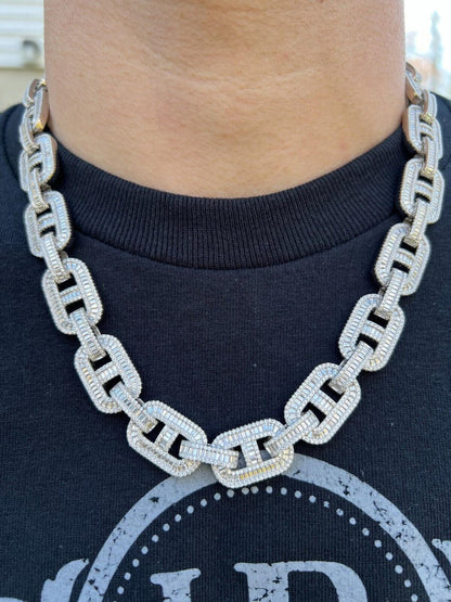 Italiano Silver, Inc. Baguette MOISSANITE Solid 925 Silver Gucci Link Chain Necklace Pass Diamond Test