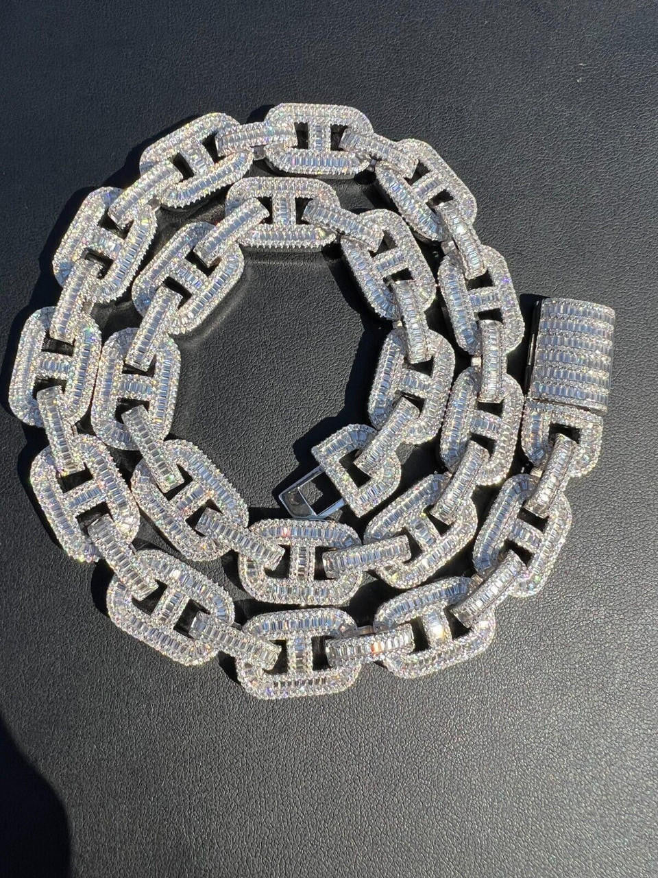 Baguette MOISSANITE Solid 925 Silver Gucci Link Chain Necklace