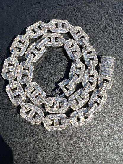 Italiano Silver, Inc. Baguette MOISSANITE Solid 925 Silver Gucci Link Chain Necklace Pass Diamond Test