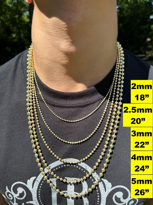 Italiano Silver, Inc. Ball Bead Moon Cut "Dog Tag" Chain Necklace - 14k Gold Vermeil 925 Sterling Silver - 16"-30" - 2mm-5mm