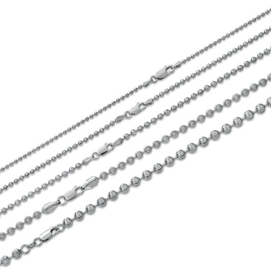 Italiano Silver, Inc. Ball Bead Moon Cut "Dog Tag" Chain Necklace - Rhodium Finish 925 Sterling Silver - 16"-30" - 2mm-5mm