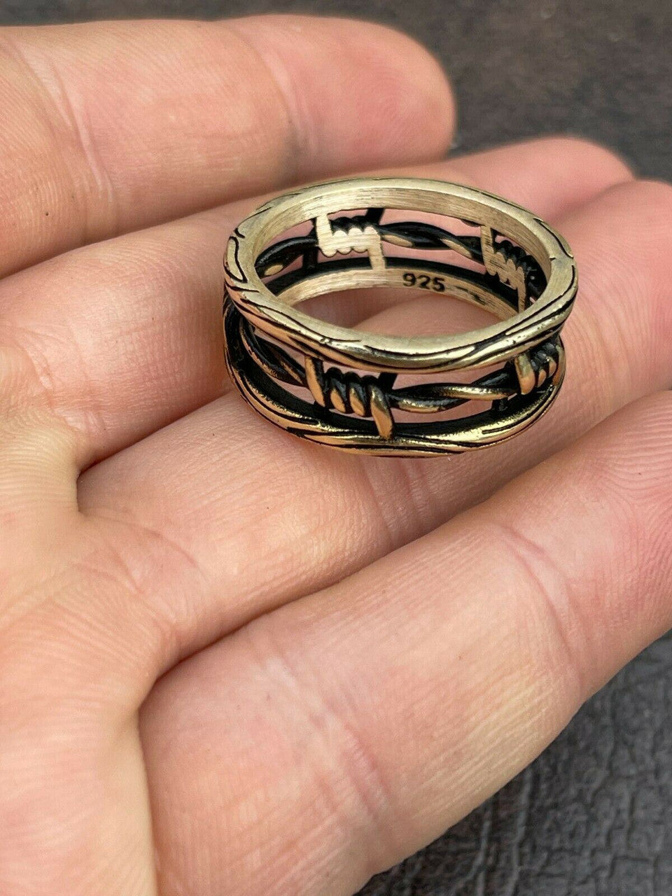 Italiano Silver, Inc Barbed Wire Real 14k Gold and Solid 925 Sterling Silver Plain Ring Wedding Band