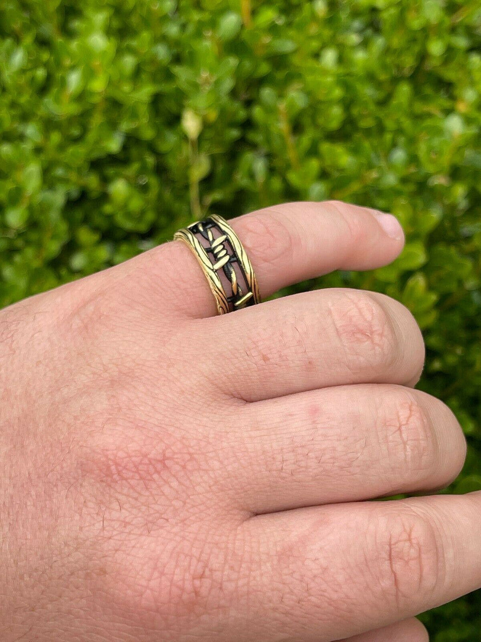 Italiano Silver, Inc Barbed Wire Real 14k Gold and Solid 925 Sterling Silver Plain Ring Wedding Band