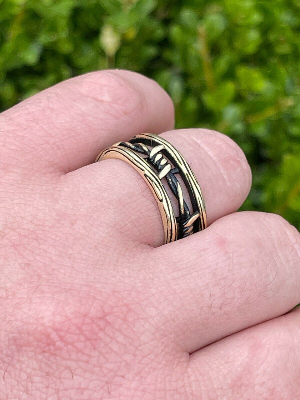 Italiano Silver, Inc Barbed Wire Real 14k Gold and Solid 925 Sterling Silver Plain Ring Wedding Band