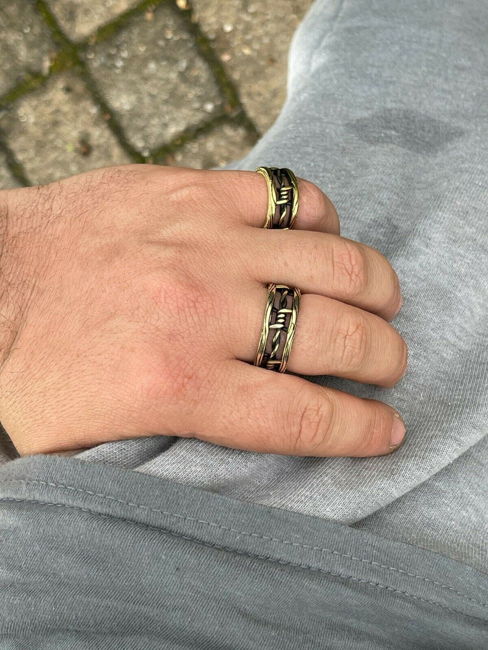 Italiano Silver, Inc Barbed Wire Real 14k Gold and Solid 925 Sterling Silver Plain Ring Wedding Band