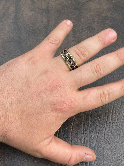 Italiano Silver, Inc Barbed Wire Real 14k Gold and Solid 925 Sterling Silver Plain Ring Wedding Band