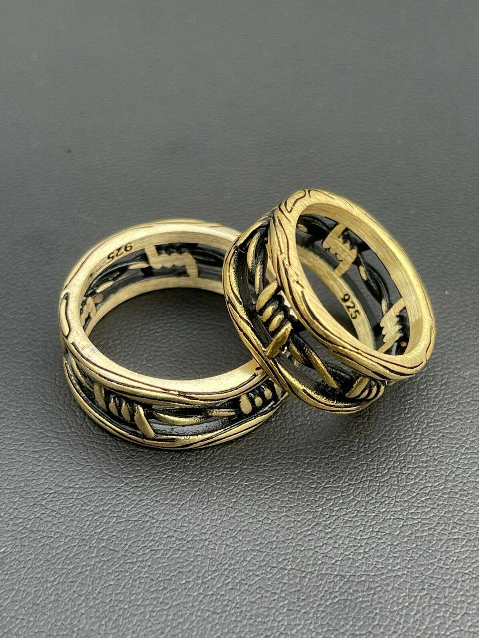 Italiano Silver, Inc Barbed Wire Real 14k Gold and Solid 925 Sterling Silver Plain Ring Wedding Band