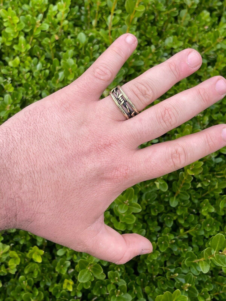 Italiano Silver, Inc Barbed Wire Real 14k Gold and Solid 925 Sterling Silver Plain Ring Wedding Band