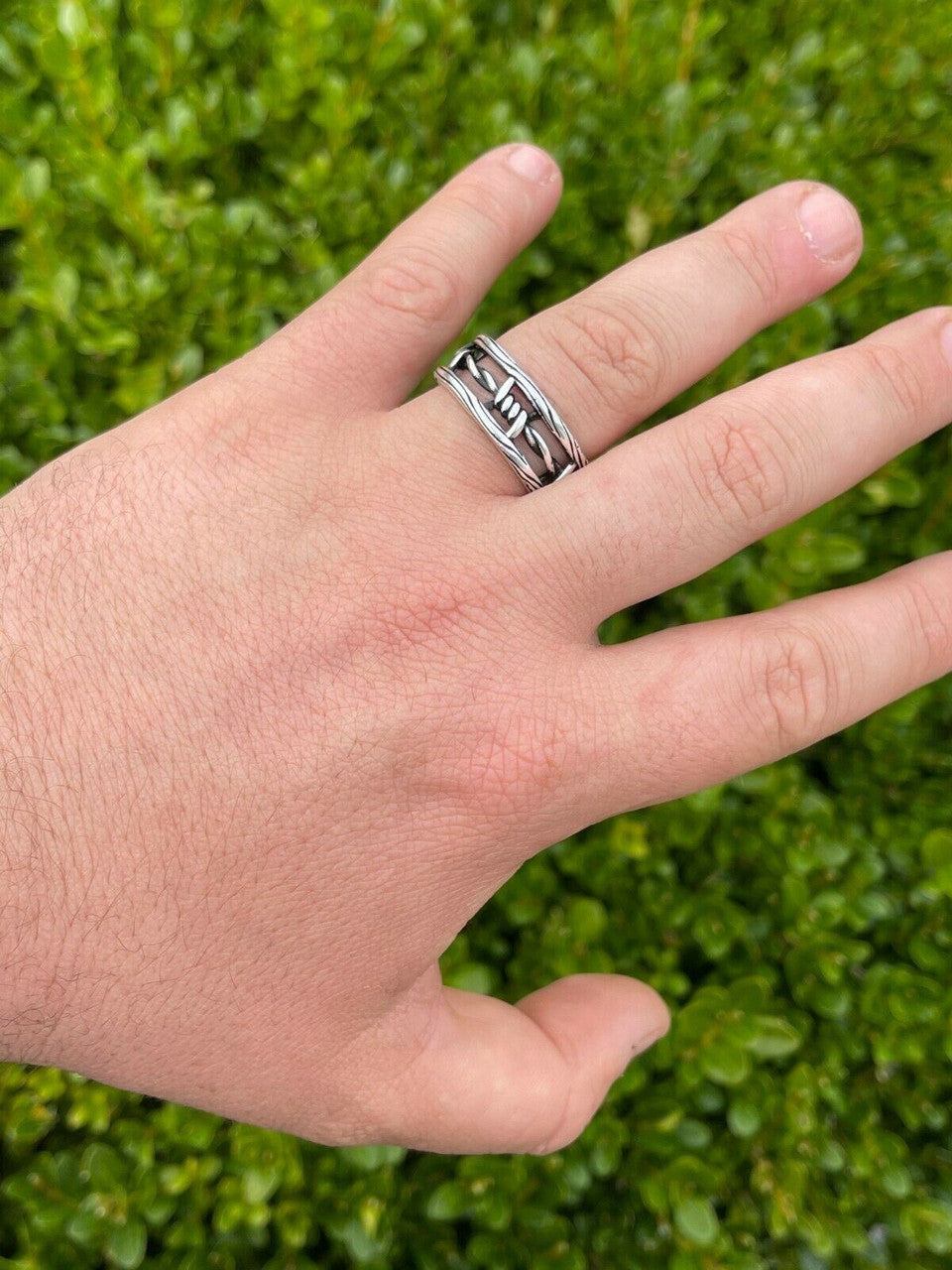 Italiano Silver, Inc Barbed Wire Solid 925 Sterling Silver and Black Oxidized Plain Ring Wedding Band