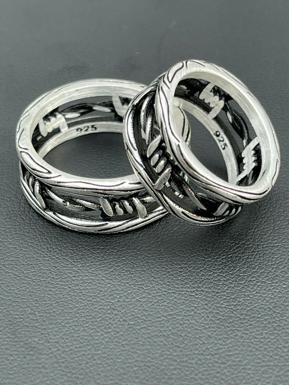 Italiano Silver, Inc Barbed Wire Solid 925 Sterling Silver and Black Oxidized Plain Ring Wedding Band