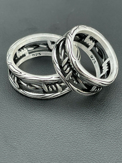 Italiano Silver, Inc Barbed Wire Solid 925 Sterling Silver and Black Oxidized Plain Ring Wedding Band