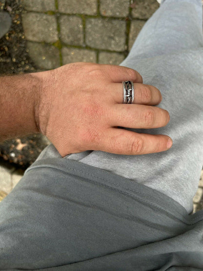 Italiano Silver, Inc Barbed Wire Solid 925 Sterling Silver and Black Oxidized Plain Ring Wedding Band