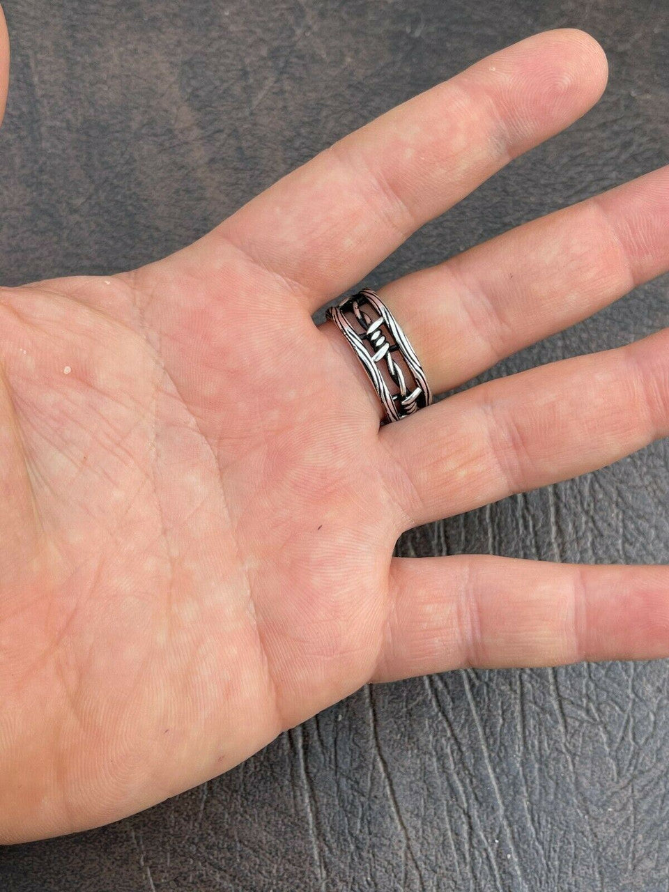 Italiano Silver, Inc Barbed Wire Solid 925 Sterling Silver and Black Oxidized Plain Ring Wedding Band