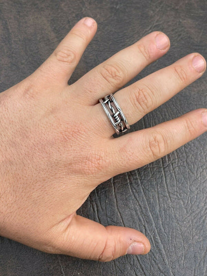 Italiano Silver, Inc Barbed Wire Solid 925 Sterling Silver and Black Oxidized Plain Ring Wedding Band