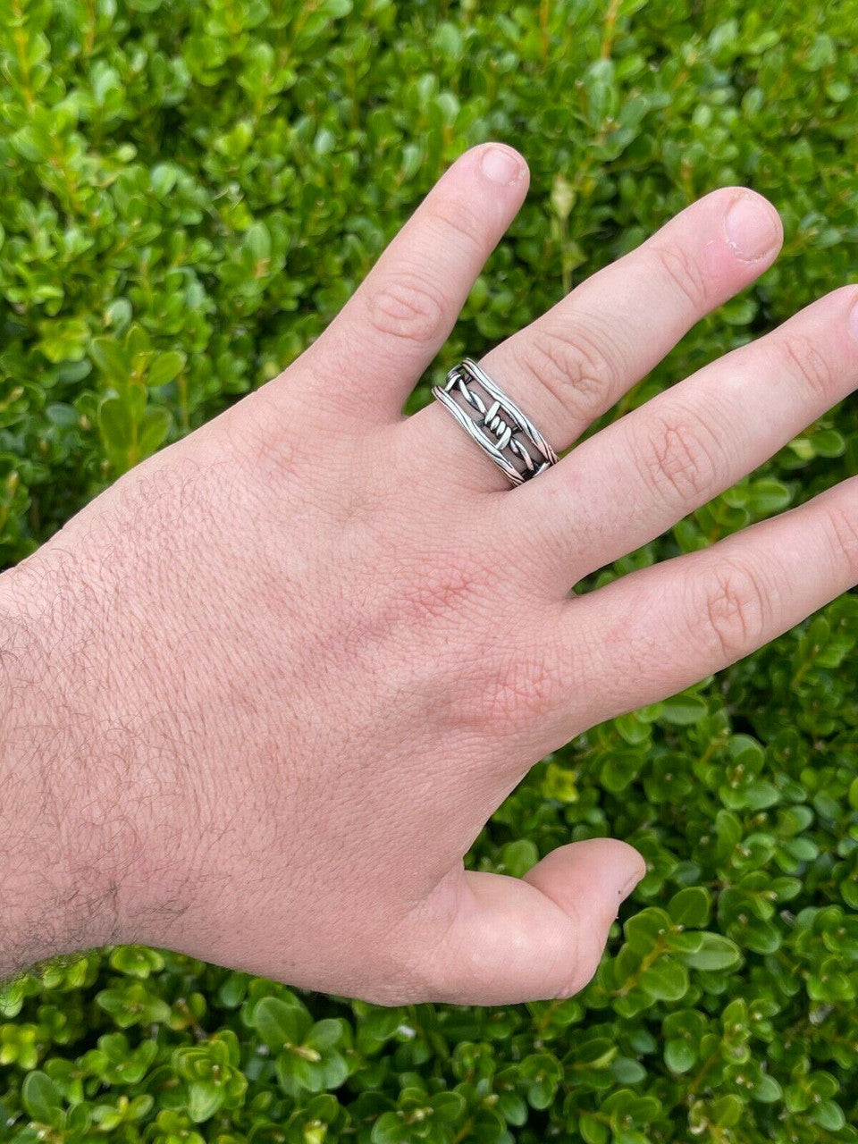 Italiano Silver, Inc Barbed Wire Solid 925 Sterling Silver and Black Oxidized Plain Ring Wedding Band