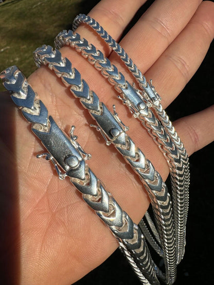 Italiano Silver, Inc. BIG 4-10mm Handmade Franco Chain Necklace Or Bracelet Real 925 Silver Box Clasp