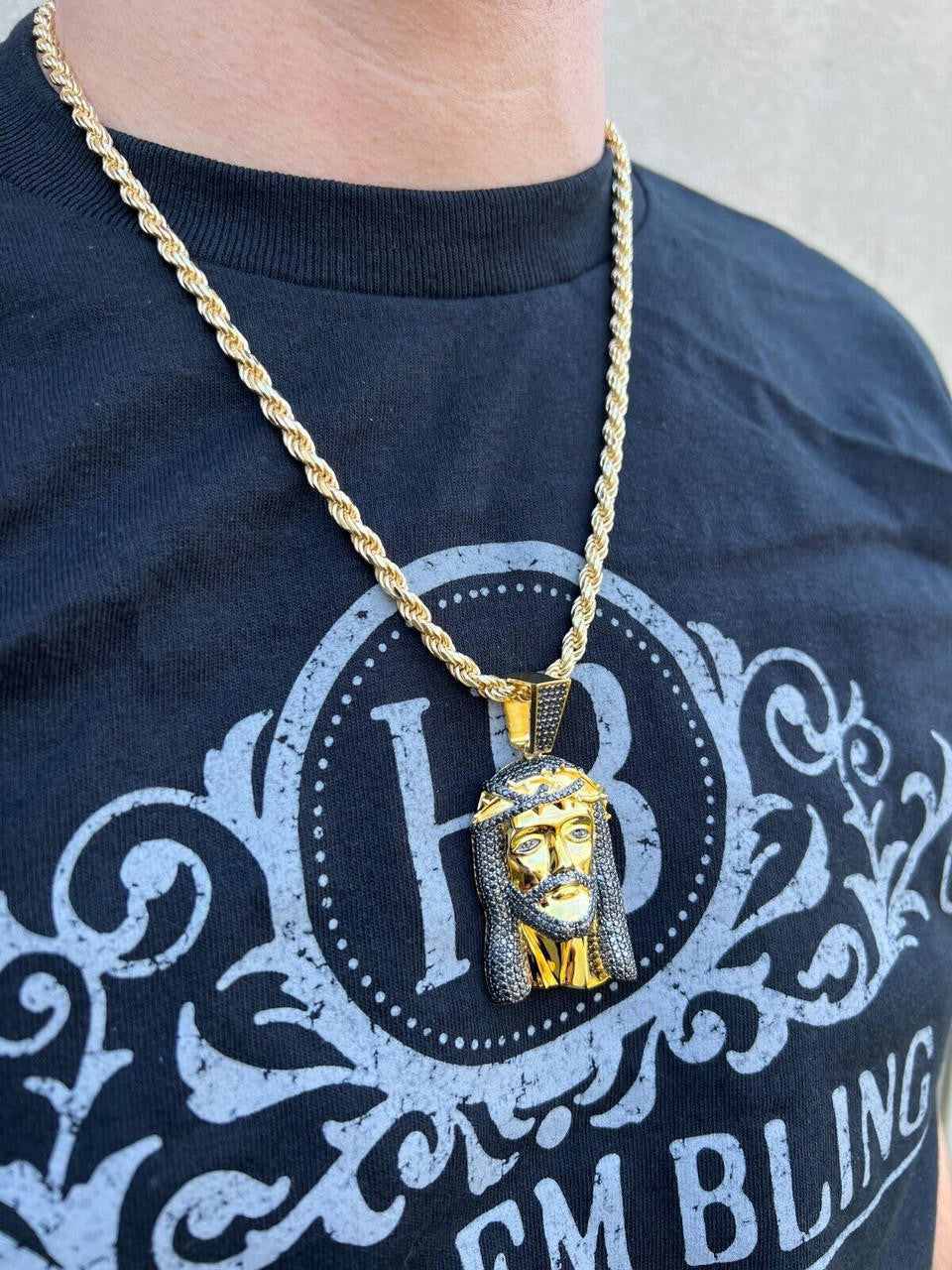 Italiano Silver, Inc. Black MOISSANITE 14k Gold Vermeil 925 Silver Iced Jesus Piece Pendant Necklace Pass Diamond Test