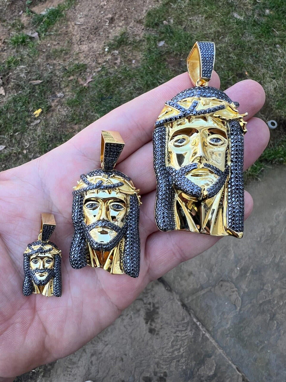 Italiano Silver, Inc. Black MOISSANITE 14k Gold Vermeil 925 Silver Iced Jesus Piece Pendant Necklace Pass Diamond Test