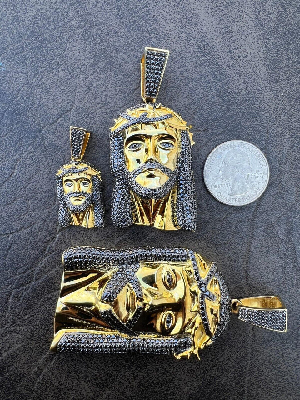 Italiano Silver, Inc. Black MOISSANITE 14k Gold Vermeil 925 Silver Iced Jesus Piece Pendant Necklace Pass Diamond Test