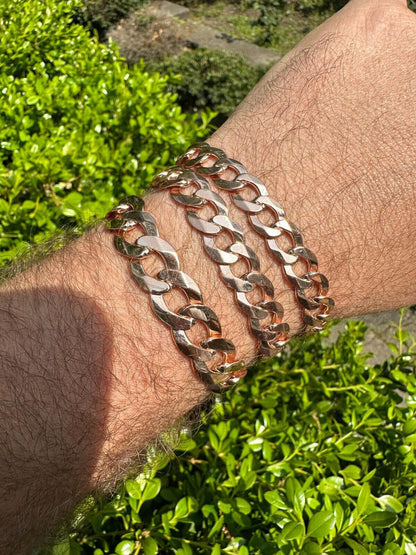 Italiano Silver, Inc. Curb Cuban Link Chain Bracelet Real 14k Rose Gold Plated 925 Silver Box Clasp