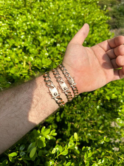 Italiano Silver, Inc. Curb Cuban Link Chain Bracelet Real 14k Rose Gold Plated 925 Silver Box Clasp