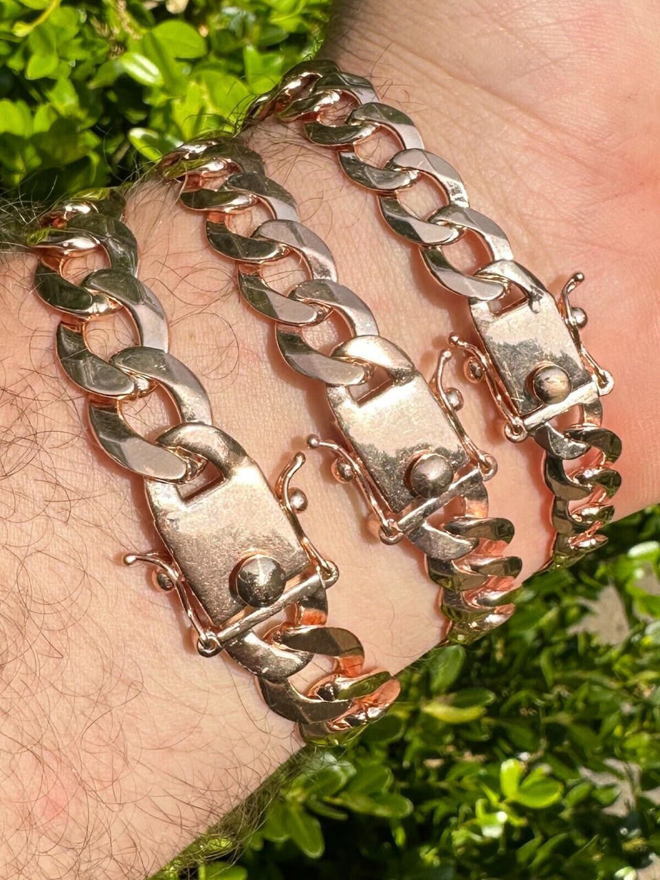 Brooks Brothers カフリンクス シルバー925 14KT Curb Cuban Link Chain Bracelet Real 14k Rose Gold Plated 925