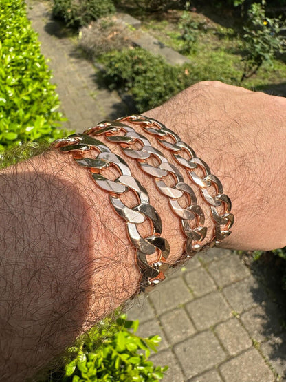 Italiano Silver, Inc. Curb Cuban Link Chain Bracelet Real 14k Rose Gold Plated 925 Silver Box Clasp