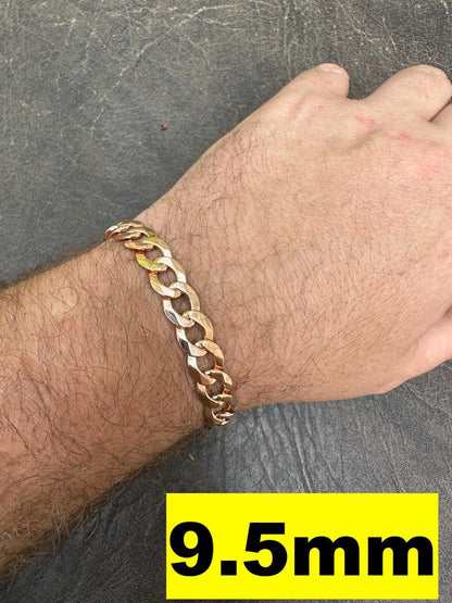 Italiano Silver, Inc. Curb Cuban Link Chain Bracelet Real 14k Rose Gold Plated 925 Silver Box Clasp