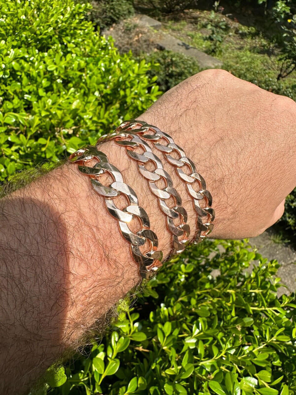 Italiano Silver, Inc. Curb Cuban Link Chain Bracelet Real 14k Rose Gold Plated 925 Silver Box Clasp