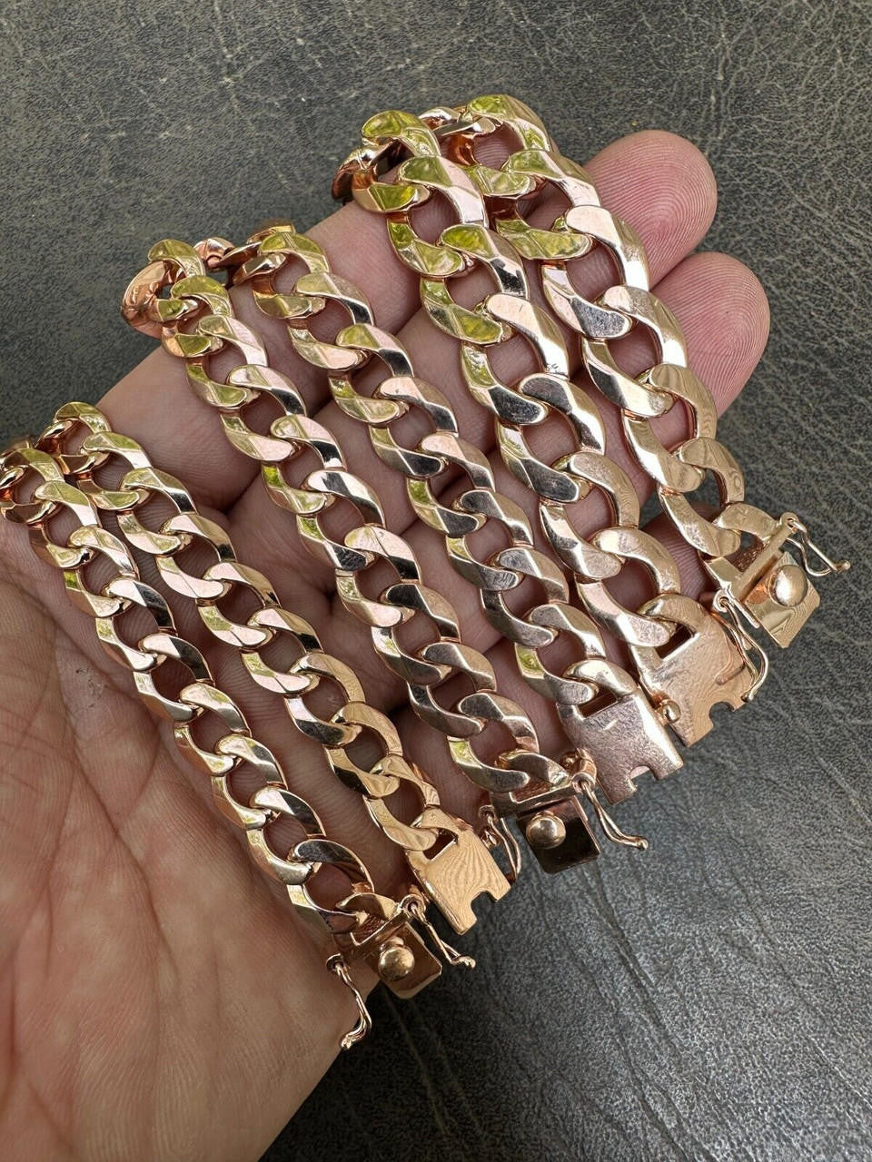Italiano Silver, Inc. Curb Cuban Link Chain Bracelet Real 14k Rose Gold Plated 925 Silver Box Clasp