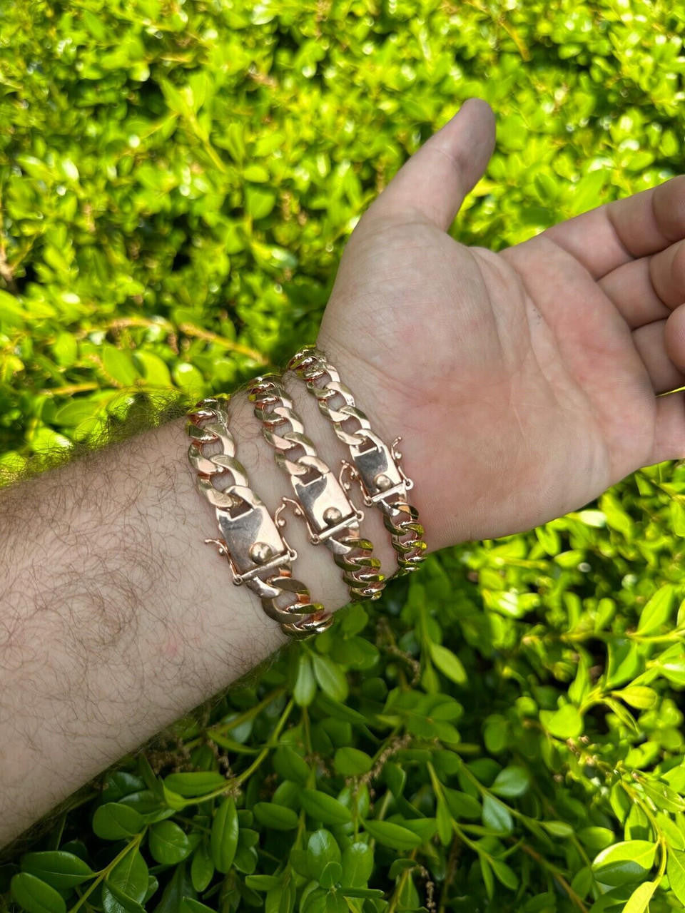 Brooks Brothers カフリンクス シルバー925 14KT Curb Cuban Link Chain Bracelet Real 14k Rose Gold Plated 925