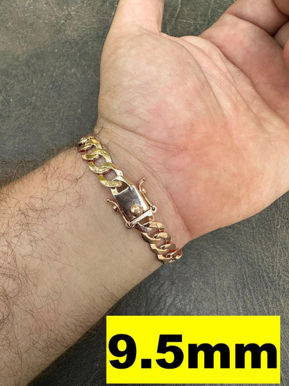 Italiano Silver, Inc. Curb Cuban Link Chain Bracelet Real 14k Rose Gold Plated 925 Silver Box Clasp