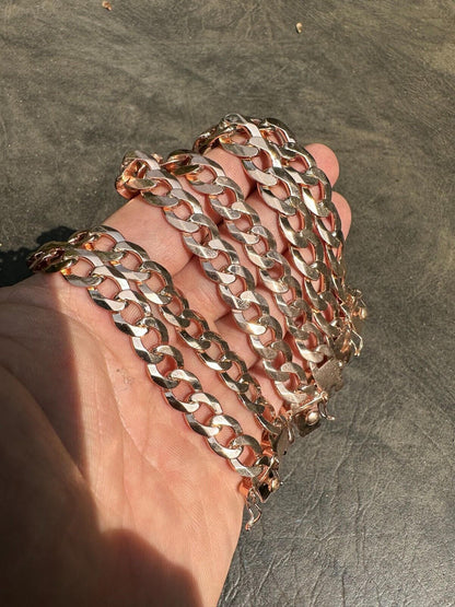 Italiano Silver, Inc. Curb Cuban Link Chain Bracelet Real 14k Rose Gold Plated 925 Silver Box Clasp