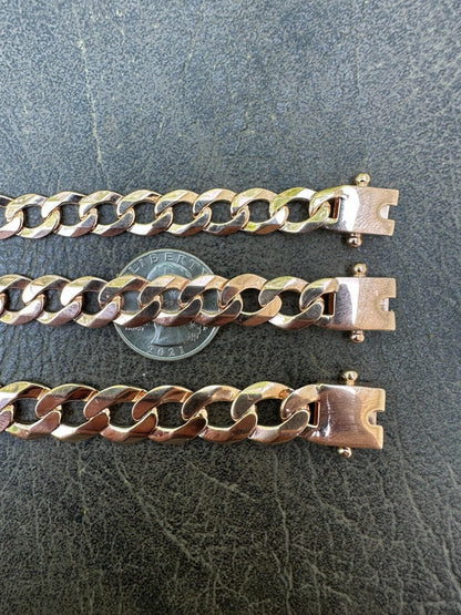 Italiano Silver, Inc. Curb Cuban Link Chain Bracelet Real 14k Rose Gold Plated 925 Silver Box Clasp