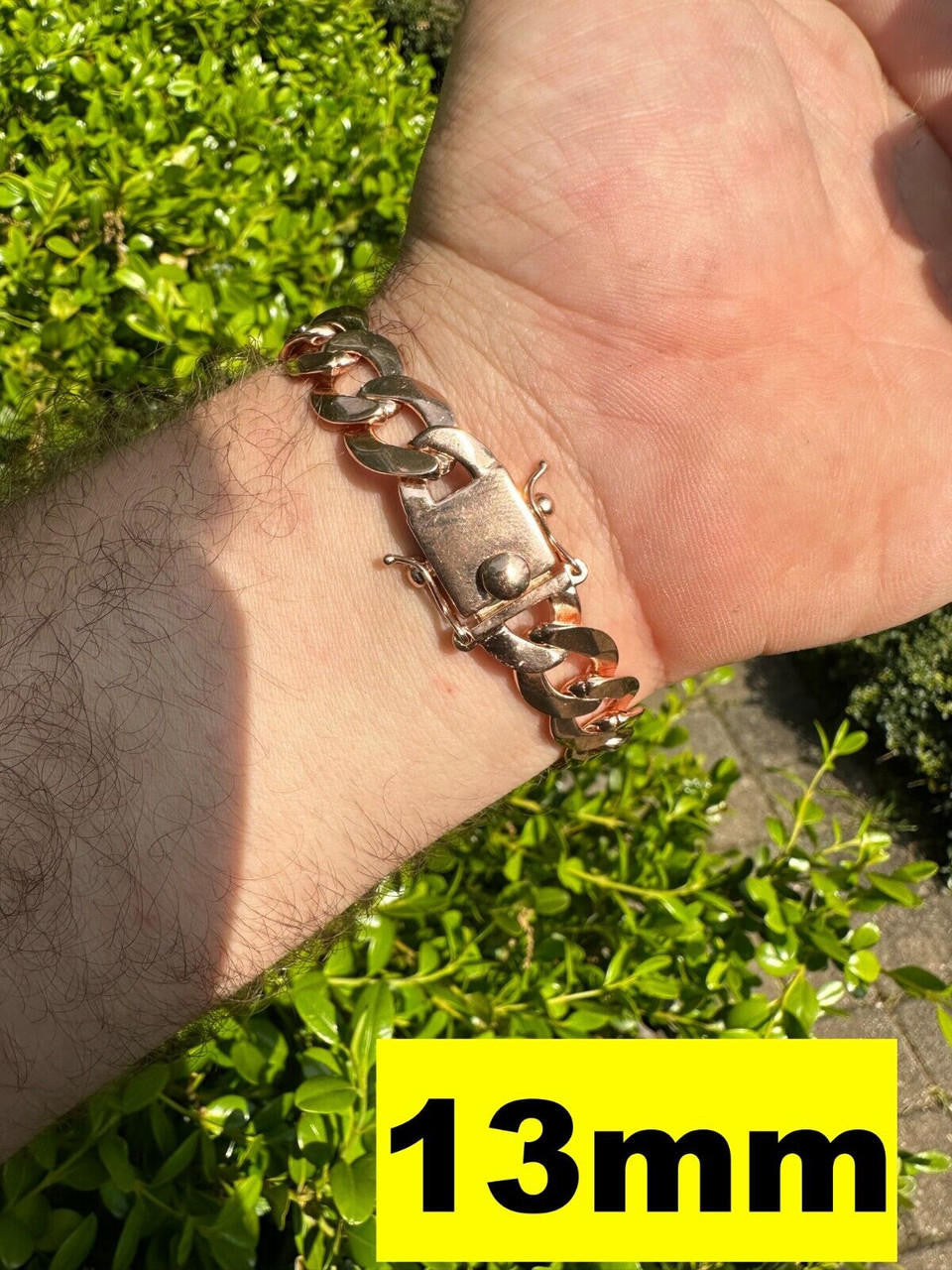 Italiano Silver, Inc. Curb Cuban Link Chain Bracelet Real 14k Rose Gold Plated 925 Silver Box Clasp