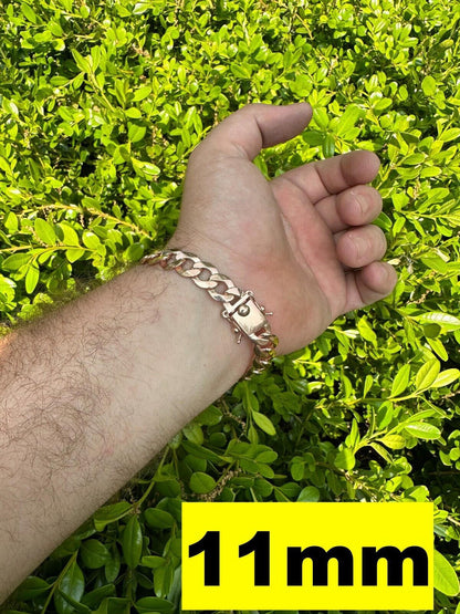 Italiano Silver, Inc. Curb Cuban Link Chain Bracelet Real 14k Rose Gold Plated 925 Silver Box Clasp